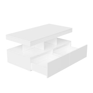 Table Basse Avec 2 Tiroirs, Table Basse Moderne Avec LED,  Avec Espace De Rangement Ouvert, Blanc