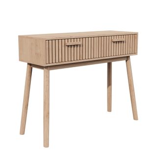 Table Console D'entrée Cannelée Moderne En Bois Marron Avec Poignées Étroites Et Hautes Pour Salon