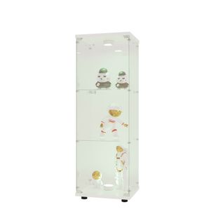 Vitrine Avec Verre , Éclairage LED Avec 3 Porte Et 3 Compartiments, 125 X 40 X 36 Cm , Blanc