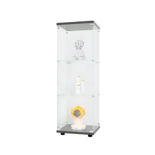 Vitrine En Verre Avec 3 Étagères 127 X 45 X 14 Cm Vitrine En Verre Debout, Vitrine Pour Salon, Noir