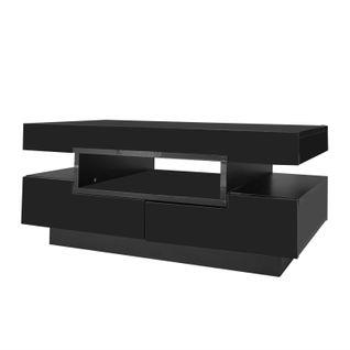 Table Basse Moderne LED Blanc, Meuble De  Salon Table Basse Coffre Avec Quatre Tiroirs, Noir