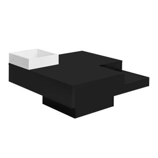 Table Basse Brillante Avec LED, Table D'appoint Avec Boîte De Rangement Amovible, Noir + Blanc