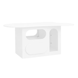 Table Basse En Forme De Nuage Avec Tiroirs Incurvés, Compartiments De Rangement Ouverts, Blanc