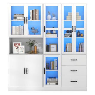 Set De Vitrines Combinées Blanches Modernes 200 Cm De Haut Et 180 Cm De Long