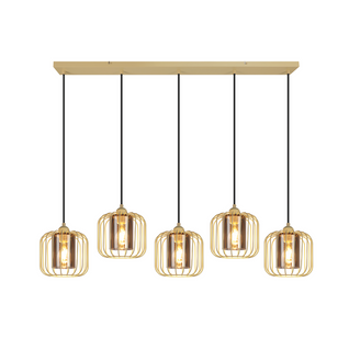 Suspension Vintage 5 Lumières, Lustre Verre Et Métal, Rétro E27 Réglable En Hauteur(sans Ampoules)