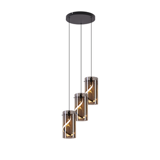 Suspension LED Vintage 3 Lumières - Verre Gris Fumé Rond, 23w 3000k, Rétro, Réglable