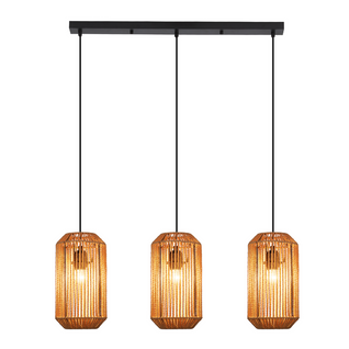 Suspension Boho Rotin Table à Manger - Lampe 3 Lumières E27, Hauteur Réglable,  Rétro(sans Ampoule)
