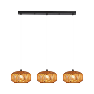 Suspension Rotin Boho Table à Manger - Lampe 3 Lumières, Rétro, E27, Hauteur Réglable(sans Ampoule)