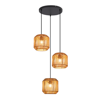 Suspension Boho Rotin Table à Manger - Lampe 3 Lumières E27, Hauteur Réglable, Rétro(sans Ampoule)