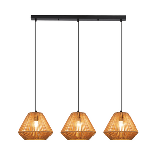Suspension Boho Rotin Table à Manger - Lampe 3 Lumières E27, Hauteur Réglable, (sans Ampoule)