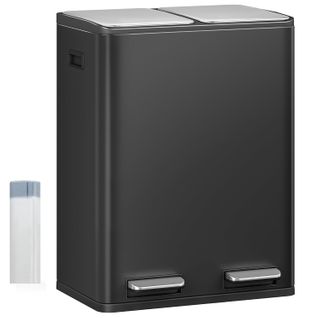 Poubelle Cuisine, 60l (2 X 30 L), Poubelles Tri Avec Pédale Acier Inoxydable, Pour Cuisine, Noir