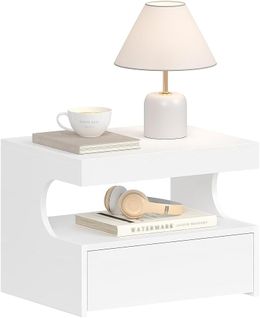 Table De Chevet Suspendue, Table De Nuit Suspendue, Étagère Murale Avec Espace Ouvert, Blanc