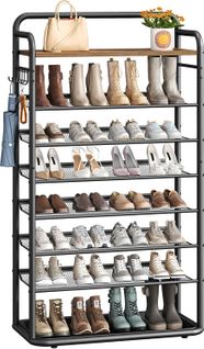 Étagère à Chaussures,porte Chaussures à 8 Couches Avec Crochets, Bac De Drainage, Étagères En Grille