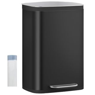 Poubelle De Cuisine 50l, Avec 15 Sacs Poubelles, Fermeture Douce Et Maintien En Ouverture, Noir