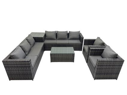 8 Places Salon De Jardin Lounge Fauteuil 2 Table Basse Gris Foncé Mixte