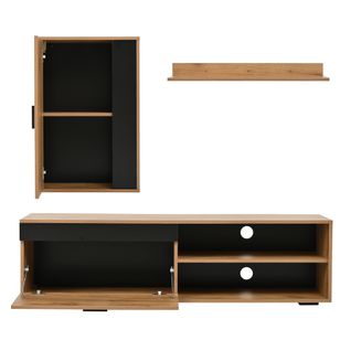 Ensemble Meuble TV 3 Pièces 140cm–bois Naturel Et Noir,Design Moderne, Rangement Salon