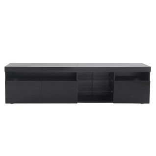 Meuble TV 180 cm Noir Avec LED Et Étagère Lumineuse, Style Moderne