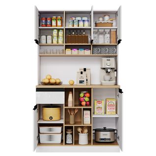 Meuble De Cuisine Moderne 105×45×185 Cm, Buffet Haut, Rangements et Tiroir,blanc