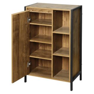 Buffet Effet Bois Mango 50x28x80 Cm, Cadre Métal Noir