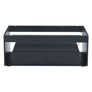 Table Basse Moderne Avec Éclairage LED 16 Couleurs, Design Rectangulaire, Grands Tiroirs, Noire.