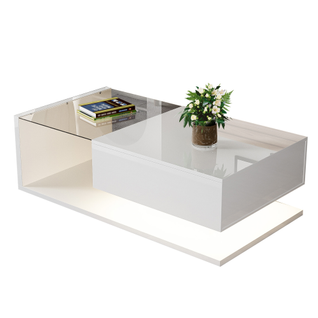 Table Basse Laquée, Table D'appoint Et Table Basse En Verre Avec Éclairage LED, Table Basse