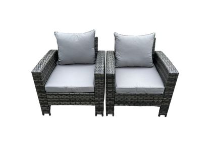 2 PC Fauteuil De Jardin En Rotin Gris Foncé Mixte