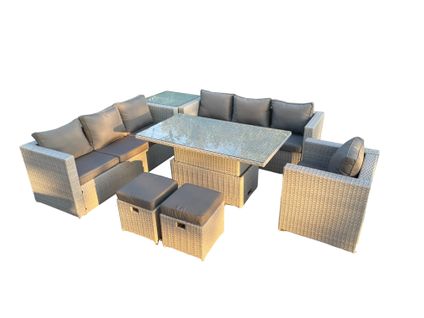 Salon De Jardin Exterieur Table à Manger Réglable En Hauteur Ave Canapé Fauteuil Petit Tabourets