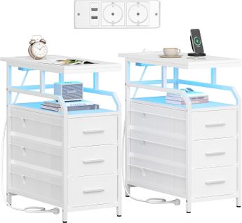 Table D'appoint Avec Multipris, Lot De 2, 2 Prises Ca Et 2 Ports USB, Pour Salon,60 X 30 X 66,6 Cm