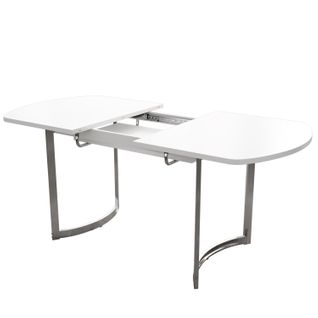 Table à Manger Extensible 140/180x80 Cm, Pieds En Métal Argenté, Support En Alliage, Couleur Blanc