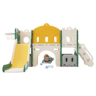 Toboggan Pour Enfants 6 En 1, Petit Château Toboggan Jouet D'escalade, En Hdpe, Vert