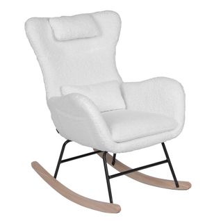 Fauteuil  à Bascule, Rocking-chair Avec Coussin, Oreiller, Poche, En Tissu Teddy, Blanc