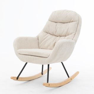 Chaise à Bascule, Rocking-chair, En Velours Côtelé, Fauteuil Pour Relaxation Grand Confort, Beige