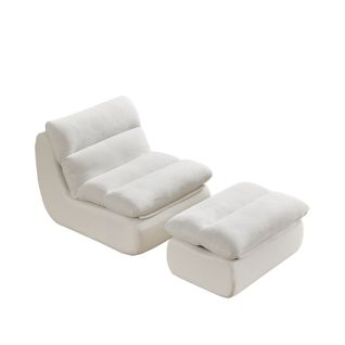 Canapé Paresseux Avec Repose-pieds, Dossier Et Coussin D'assise Amovible, Velours Côtelé, Blanc