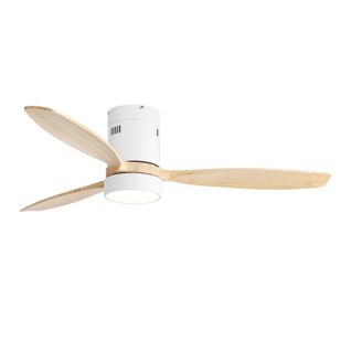 Ventilateur De Plafond 132cm + LED, Télécommande à 6 Vitesses, 3 Pales En Bois Massif, Bois Clair