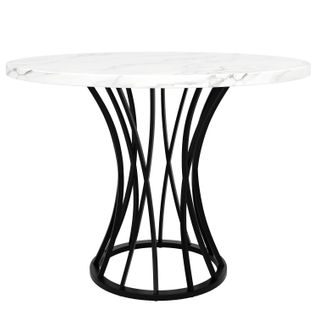 Table à Manger Ronde, Pieds En Métal Noir, Table En Placage De Marbre Blanc, 80 X 80 X 76cm