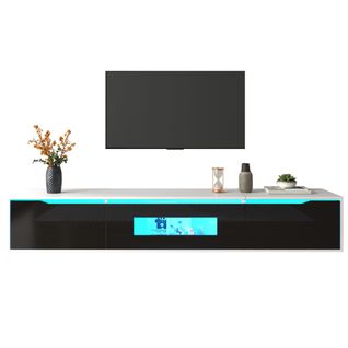Meuble TV 180 Cm, Haute Brillance, Éclairage LED à Couleur Changeante, Assorti Au Noir Et Blanc