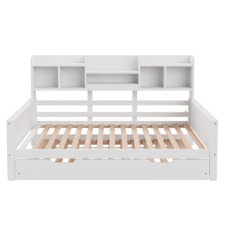 Lit Gigogne 90x200/90x190 Cm, Lit De Repos En Bois, Avec Compartiments De Rangement, Blanc