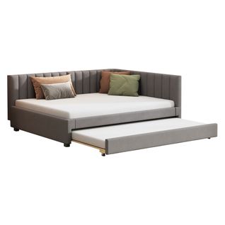 Lit Double 140x200cm, Lit Gigogne 90x190cm, Avec Sommier à Lattes, Lits Jeunes, Velours Gris