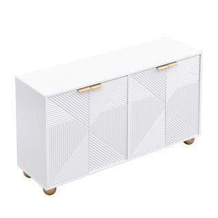 Buffet 4 Portes, Étagères Modulables, Poignées Métal - Blanc (120x35x71.5cm)