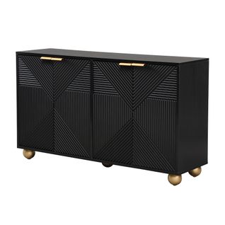 Buffet Salon 120x35x71.5cm, 4 Portes, Étagères Modulables, Poignées Métal Noir