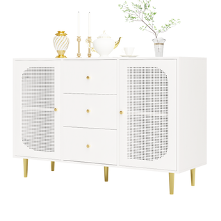 Buffet 120x40x90cm 3 Tiroirs 2 Portes Blanc – Cuisine/séjour Polyvalent Rangement