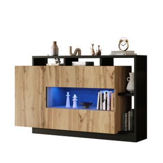 Buffet LED 140x44x94cm 3 Portes Mdf+acrylique – Rangement Cuisine