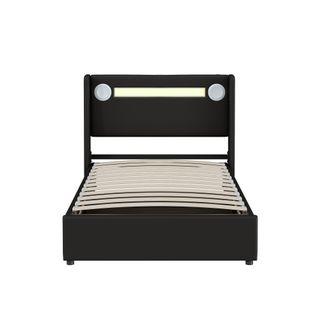 Lit Enfant Rembourré 90x200 Avec LED, Lecteur Bluetooth Et Charge USB, Pu, Noir