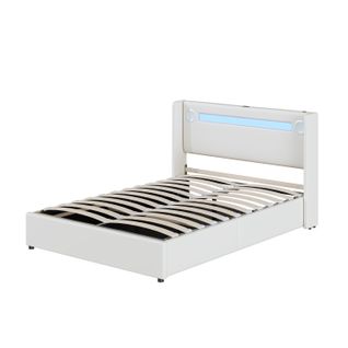 Lit Adulte Rembourré 140x200 Avec LED, Lecteur Bluetooth Et Charge USB, Pu, Blanc
