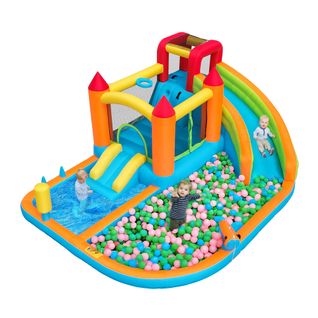 Château Gonflable Pour Enfants - Double Toboggan + Double Piscine, 460x343x190 Cm