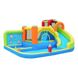 Château Gonflable Pour Enfants - Toboggan + Mur D'escalade + 2 Piscines 410x315x203 Cm