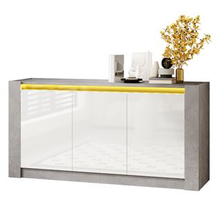 Buffet, 3 Portes, Blanche Et Gris, 150x40x75cm
