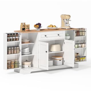 Buffet De 138 Cm, Moderne, Blanc, 1 Tiroir, 4 Portes