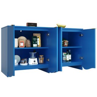 Buffet (140 × 40 × 85 Cm),  4 Portes, Motif Ondulé, Bleu