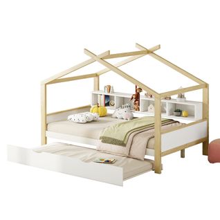 Lit Enfant 140x200 Cm Avec Tiroir, 4 Rangements, Bureau Intégré - Blanc